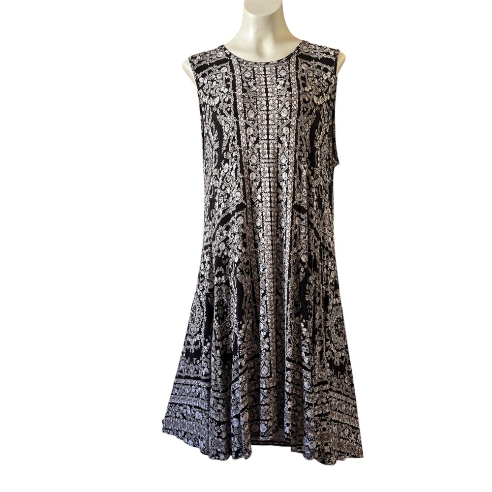 Style & Co Black White Paisley Sleeveless Swing Dress XL Boho A-Line